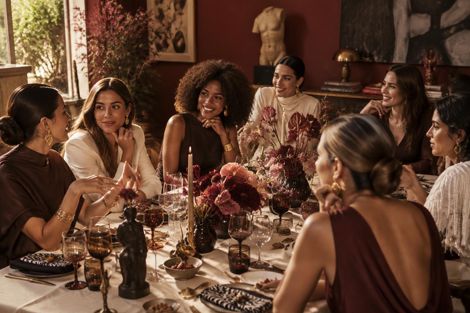Mulheres reunidas à mesa em um encontro do clube